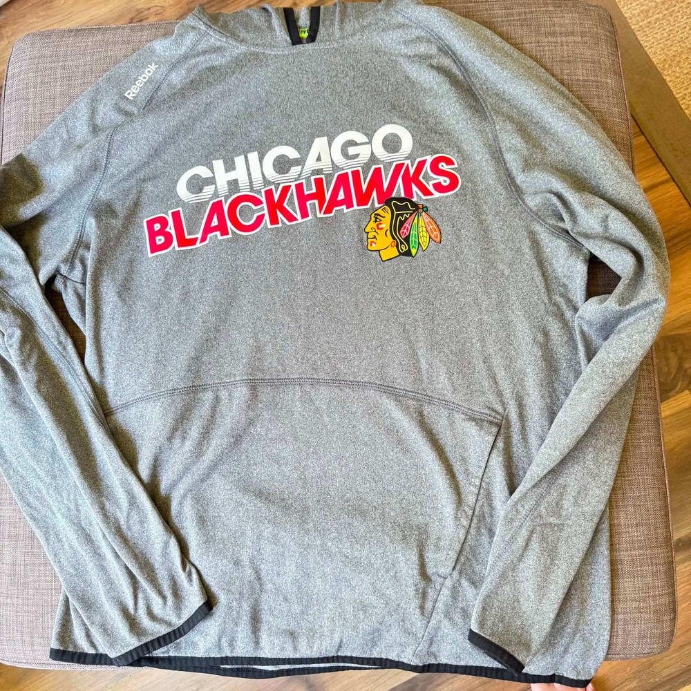 Reebok Chicago Blackhawks Center Ice PlayDry Gray Hoodie Mens Large 113FA 12